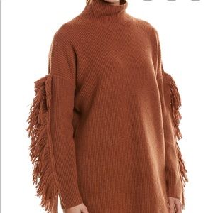Bcbgmaxazria turtle neck fringe sleeve sweater.